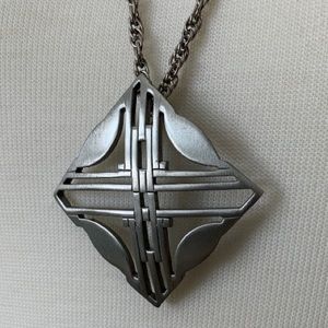 70s Kelly Waters Pewter Modernist Pendant Necklace